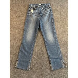 Good American Straight Leg Distressed Blue Jeans Split Hem Size 4/27 Chic Denim
